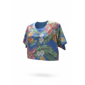 LA FILLE DES FLEURS Blue Floral Crop Top Medium M Size